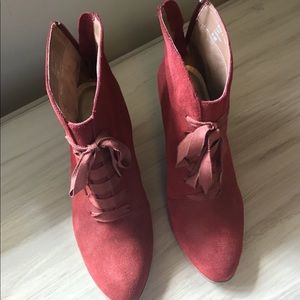 Adrienne Vittadini Burgundy Lace-Up Suede Booties